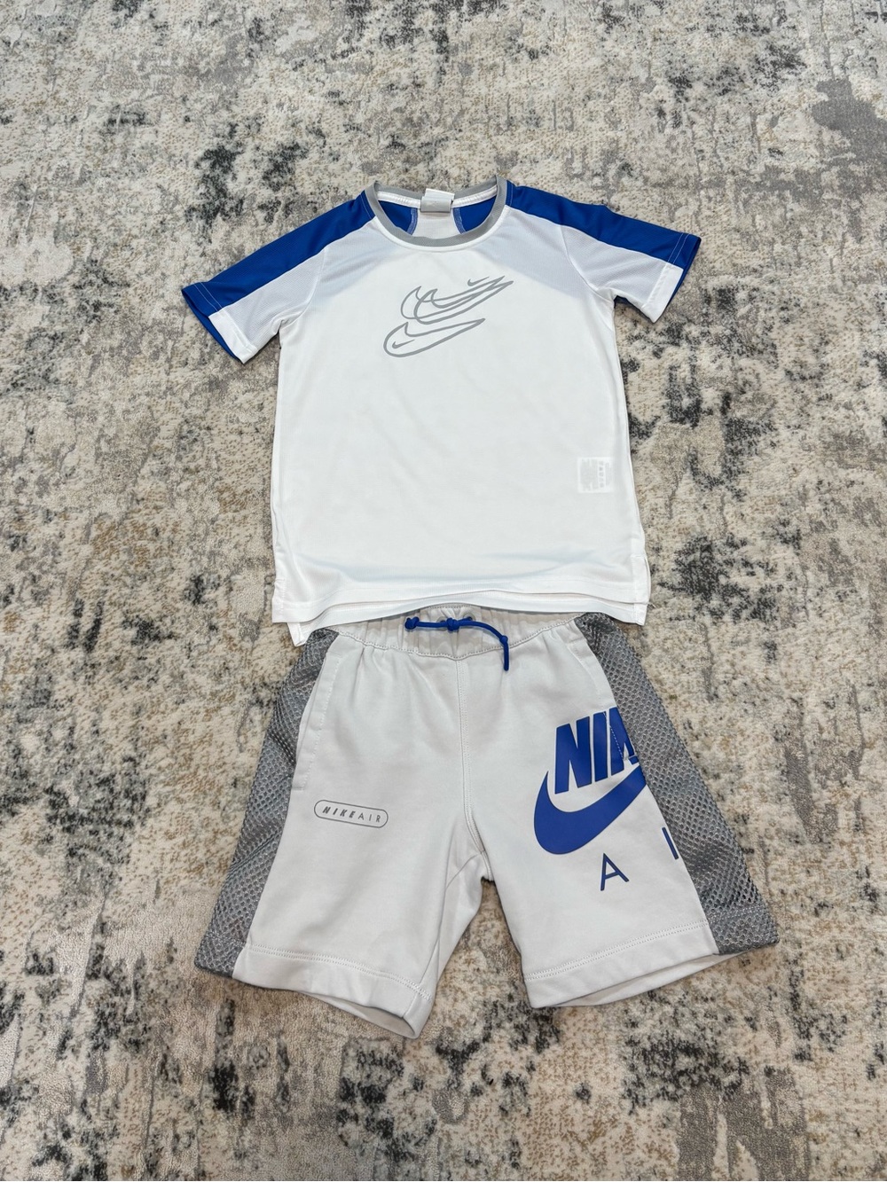 Nike White & Blue Short Sleeve Tee and Shorts Set